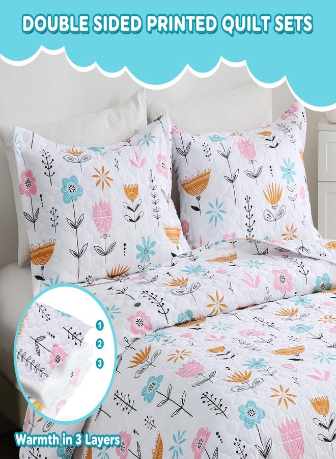 CIMVI Girls Pink Floral Quilt Set Twin Size Kids Bedding Sets Lightweight Summer Bedspread Soft Microfiber Breathable Bed Comforter All-Season - Image 4