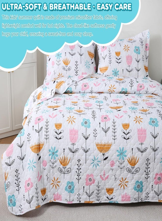 CIMVI Girls Pink Floral Quilt Set Twin Size Kids Bedding Sets Lightweight Summer Bedspread Soft Microfiber Breathable Bed Comforter All-Season - Image 3