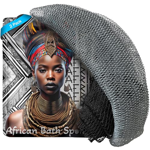 AFRIKI African Net Sponge Premium Authentic Exfoliating Body Scrubber Extra Long Stretch Bath Sponge for Shower Deep Exfoliating Washcloth for Smooth Skin 2 Pack Black Slate - Image 1