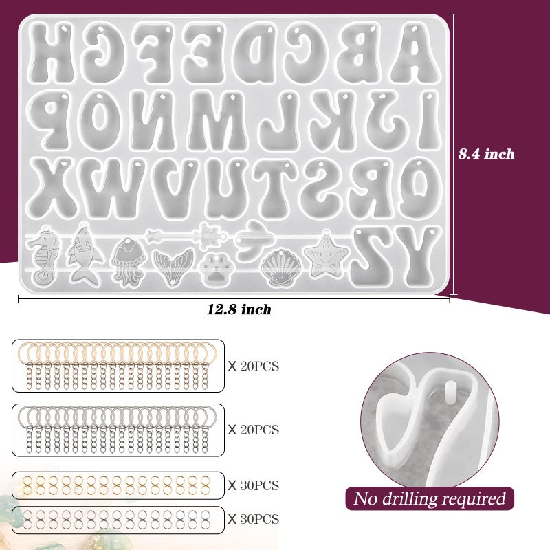 Actvty Alphabet Keychain Molds with Hole, Reversed Alphabet Silicone Molds for Epoxy, Letter Resin Molds for Keychain Jewelry Pendant Making - Image 2