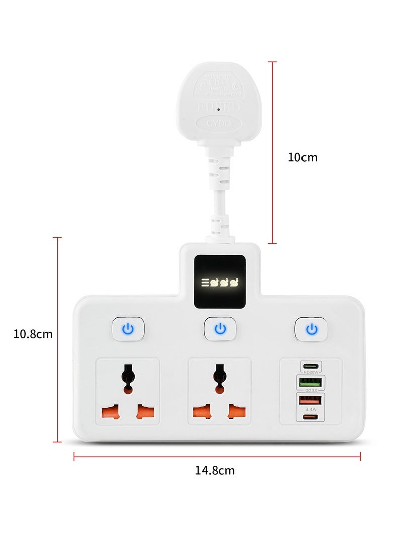 Generic - Power Socket Power Strip with TYPE-C PD 20W + USB QC 3.0 Fast Charging Power Extension 4 Ports, Universal / 2-Way Power Strip / 2m Extension Cable White - Image 1