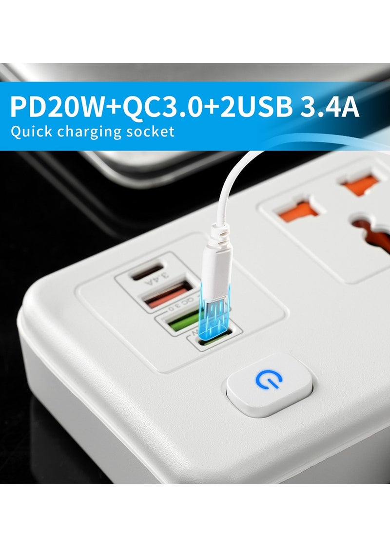 Generic - Power Socket Power Strip with TYPE-C PD 20W + USB QC 3.0 Fast Charging Power Extension 4 Ports, Universal / 2-Way Power Strip / 2m Extension Cable White - Image 1