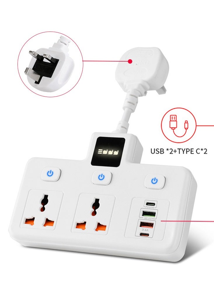 Generic - Power Socket Power Strip with TYPE-C PD 20W + USB QC 3.0 Fast Charging Power Extension 4 Ports, Universal / 2-Way Power Strip / 2m Extension Cable White - Image 1