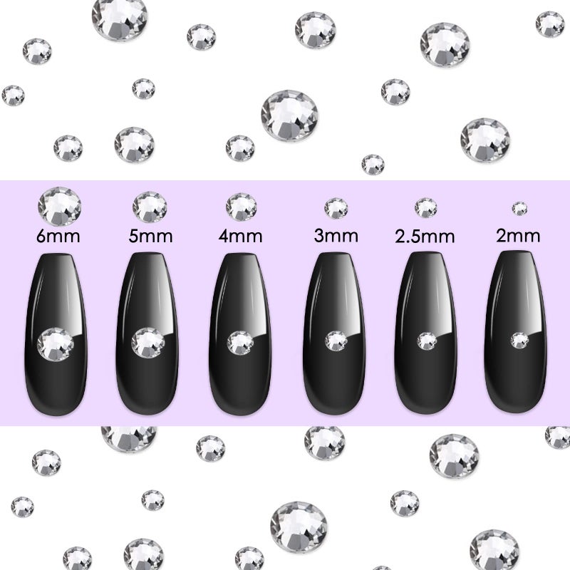 Canvalite 1500PCS Rhinestones Flat Back Gems, Nail Rhinestones Nail Art Gems with Pick Up Tweezers and Rhinestone Picker Dotting Pen, Nail Art Tools for Nails, Clothes, Face, Craft - Image 2