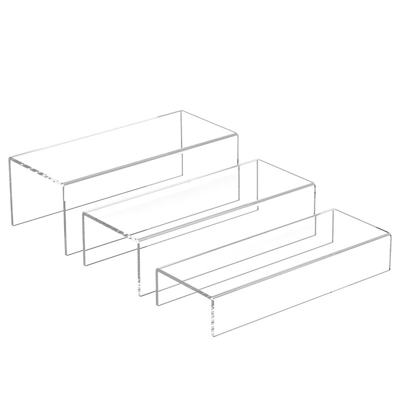 Sezanrpt Clear Riser Display Shelf 3pcs, Desktop Rectangular Acrylic Display Shelves Storage Organizer, Acrylic Stands for Funko Pop Figure, Bags, Shoes, Spice Jars, Skincare, Cosmetics - 12-2'', 3'', - Image 1