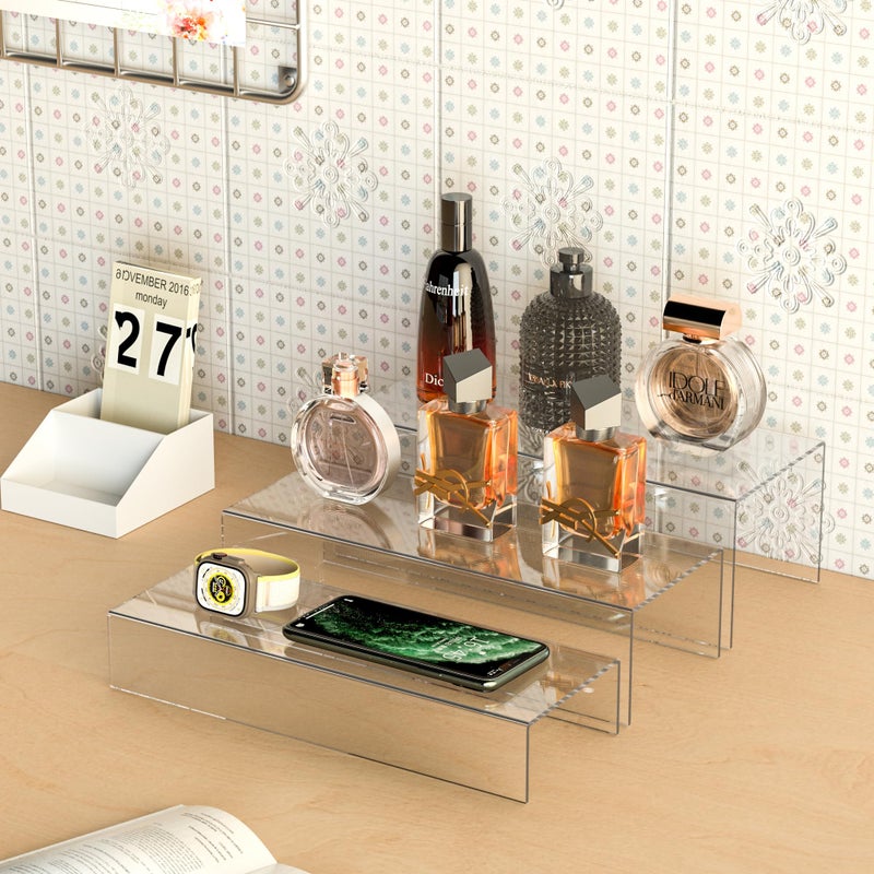 Sezanrpt Clear Riser Display Shelf 3pcs, Desktop Rectangular Acrylic Display Shelves Storage Organizer, Acrylic Stands for Funko Pop Figure, Bags, Shoes, Spice Jars, Skincare, Cosmetics - 12-2'', 3'', - Image 5