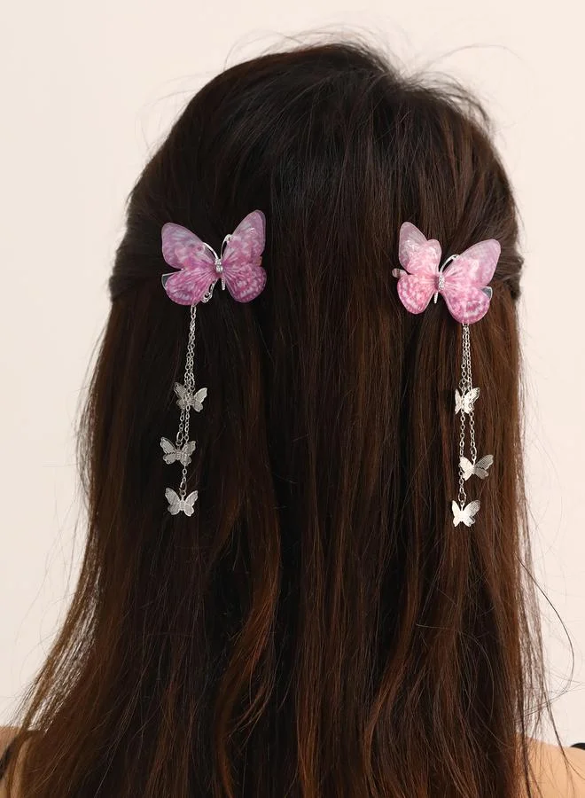 Take Two Set of 2 - Butterfly Decor Chain Hair Clip