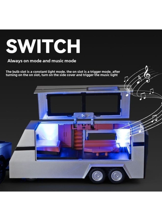 Tesla Cyber Pickup RV Simulation Alloy Car Toy Simulation Car Model Children's Toy Wholesale-Color:1:24 Tesla Pickup Truck + Motorcycle - Image 5