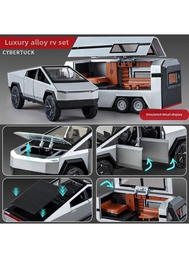 Tesla Cyber Pickup RV Simulation Alloy Car Toy Simulation Car Model Children's Toy Wholesale-Color:1:24 Tesla Pickup Truck + Motorcycle - Image 3