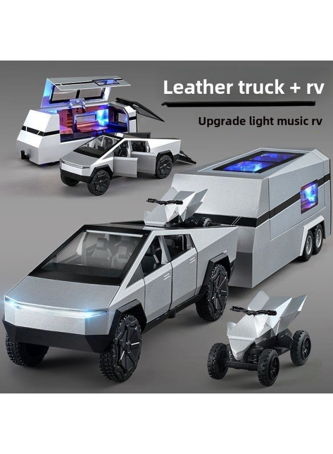 Tesla Cyber Pickup RV Simulation Alloy Car Toy Simulation Car Model Children's Toy Wholesale-Color:1:24 Tesla Pickup Truck + Motorcycle - Image 2