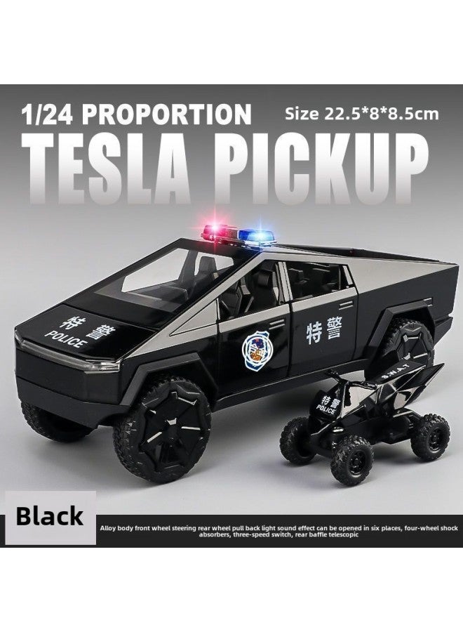 Tesla Cyber Pickup RV Simulation Alloy Car Toy Simulation Car Model Children's Toy Wholesale-Color:1:24 Tesla Pickup Truck + Motorcycle - Image 1