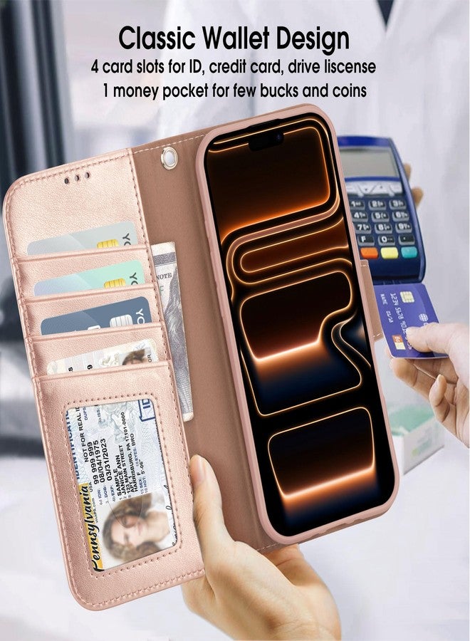 Arae Compatible with iPhone 17 Pro Max Case Wallet with Card Holder, Wristlet Strap Wallet Flip Cover for iPhone 17 Pro Max 6.9 inch Men/Women, RFID Blocking, Kickstand, Rose Gold - Image 3