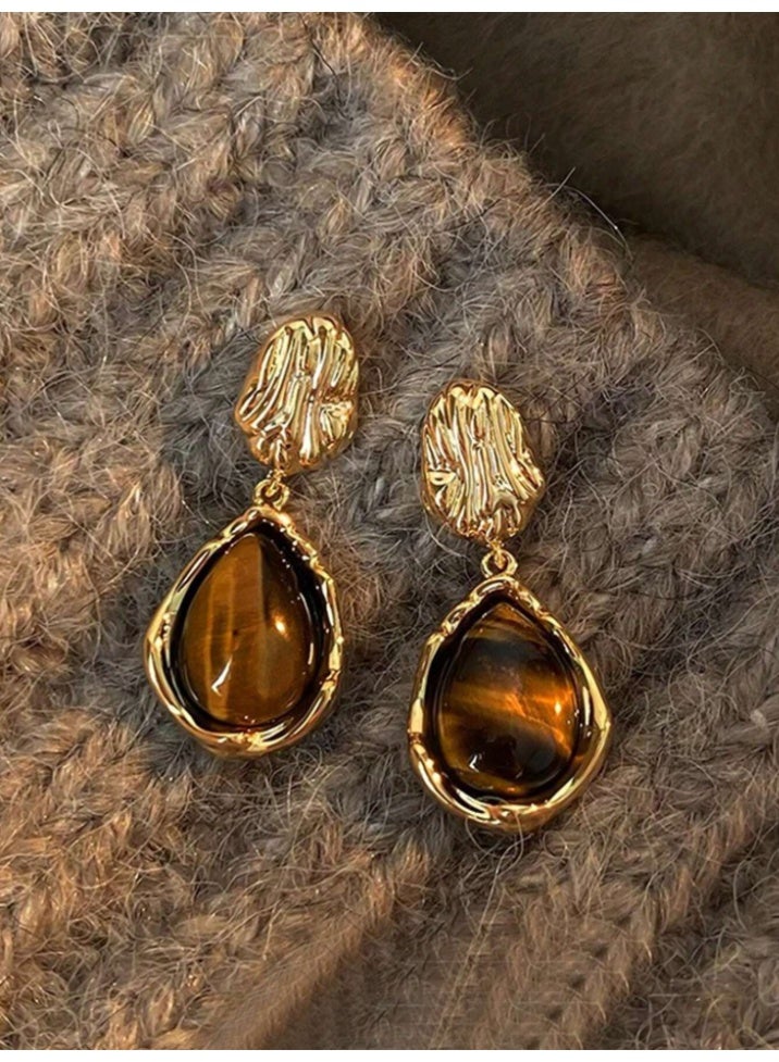 Shein 3-Pair Vintage Elegant Amber Resin Inlaid Earrings Set – High-End Versatile Jewelry for Daily, Party & Wedding Wear - Image 4