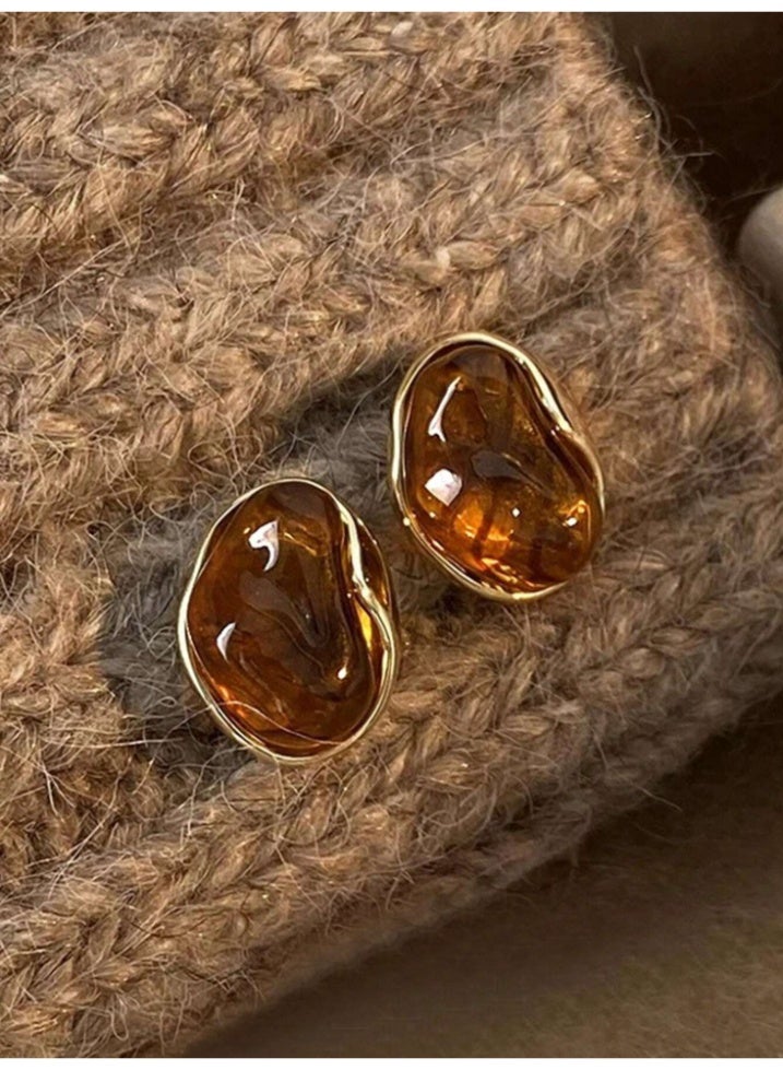 Shein 3-Pair Vintage Elegant Amber Resin Inlaid Earrings Set – High-End Versatile Jewelry for Daily, Party & Wedding Wear - Image 5