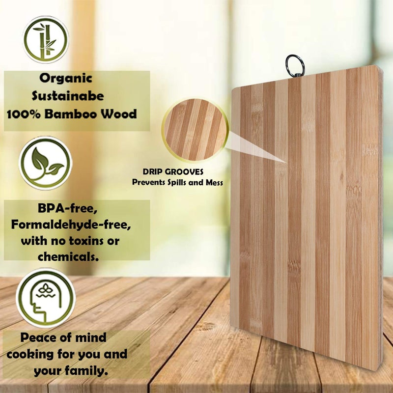 ARQUIN Thick Wooden Bamboo Kitchen Chopping Cutting Slicing Board with Holder for Fruits Vegetables Meat 33x 24 cm - Image 2