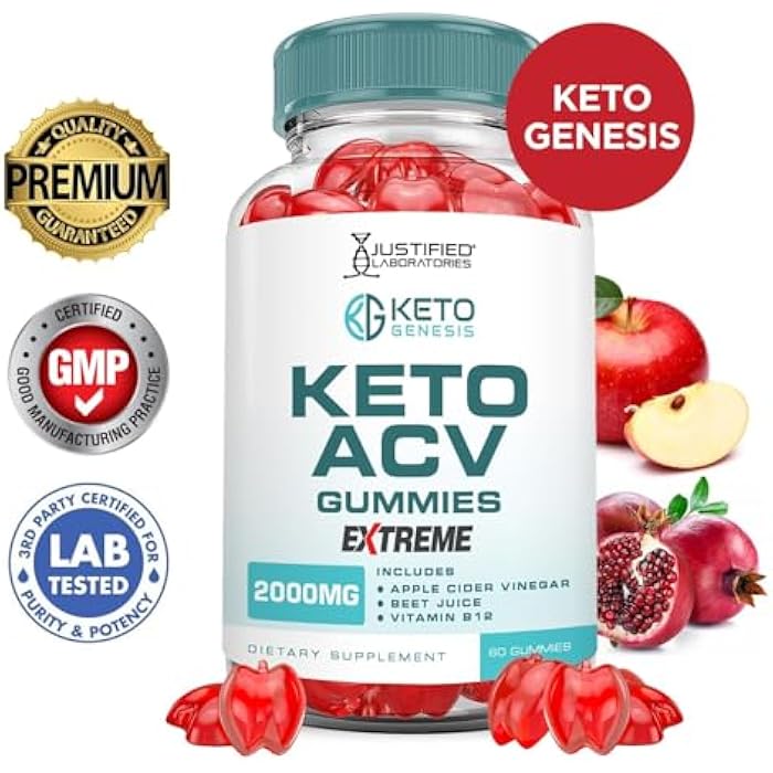 Justified Laboratories Keto Genesis Keto ACV Gummies Extreme 2000MG Keto Genesis Keto Gummies Advanced Formula Apple Cider Vinegar with Pomegranate Beet Juice Powder B12 Vegan Non GMO 60 Gummys - Image 3