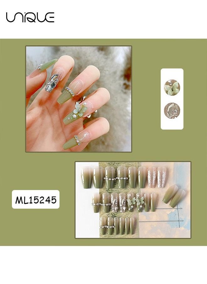 Unique 24 Pcs Fake Nails, Press Nails, French Fake Nails,The Wizard of Oz Fake Nails -Green Butterfly Manicure - Fake Nail Patch  - Image 2