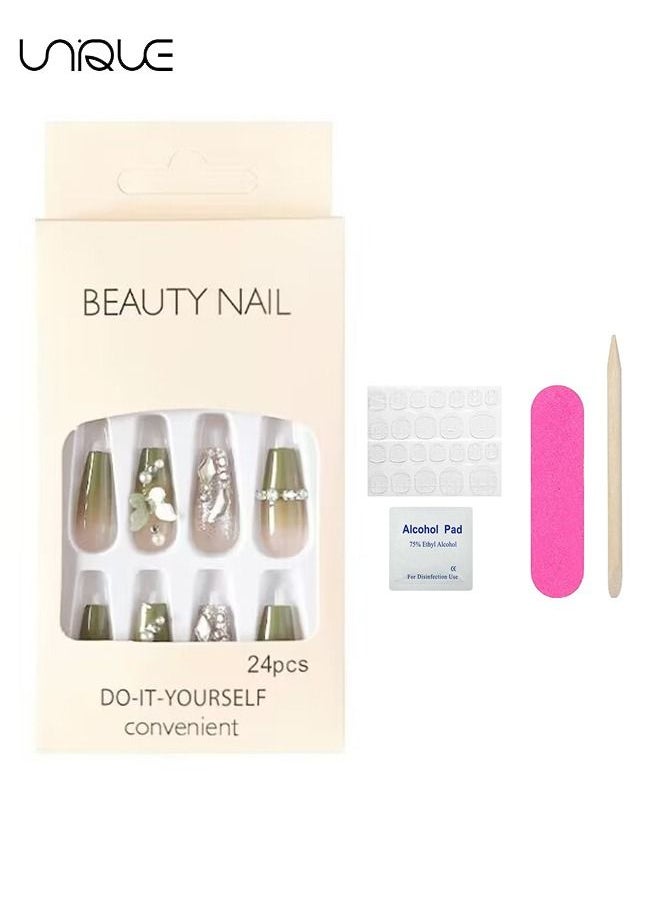 Unique 24 Pcs Fake Nails, Press Nails, French Fake Nails,The Wizard of Oz Fake Nails -Green Butterfly Manicure - Fake Nail Patch  - Image 4