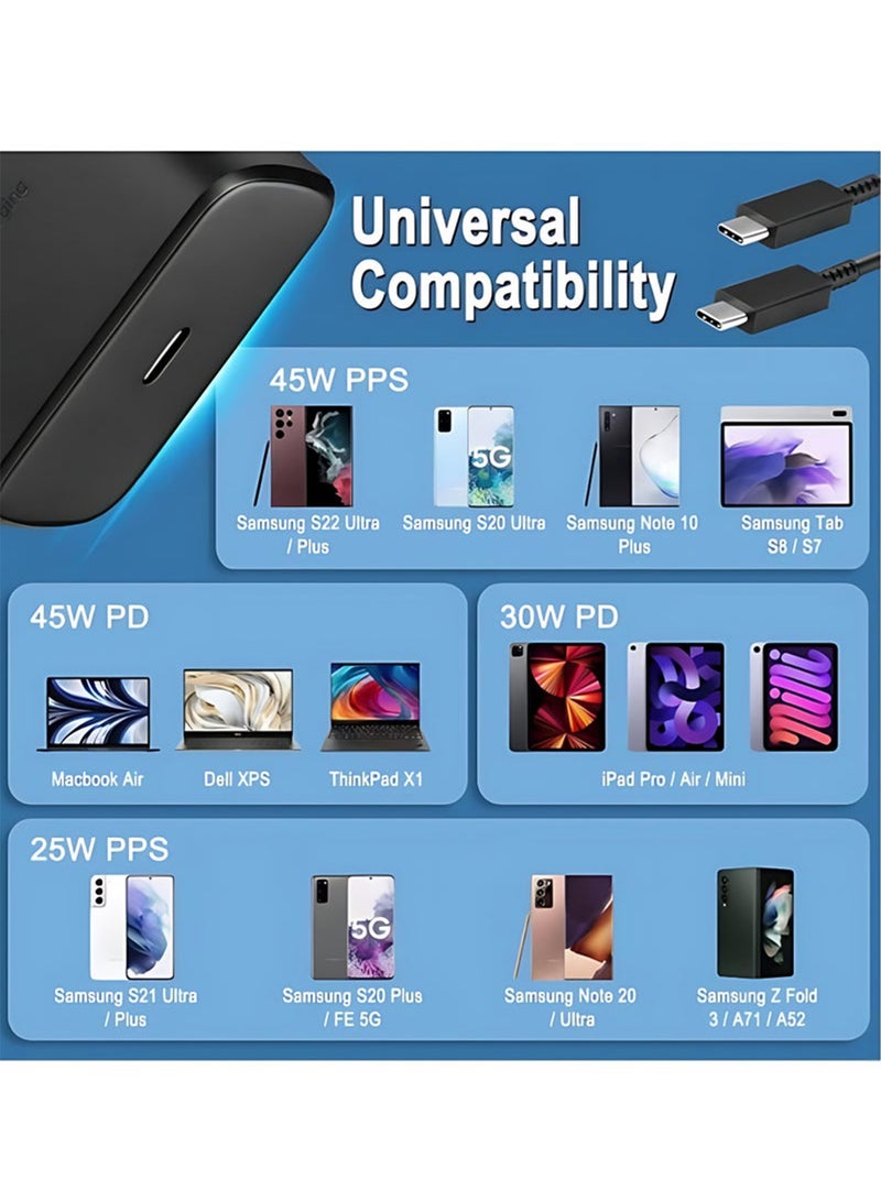 Adando 45W PD Fast Charger Universal Adapter for Samsung Galaxy S20 S21 S22 S23 Note20, and 1m Type C Charging Cable,  Fast and Safe, Compatible with Mobile Phone/Tablet (Black) - Image 5