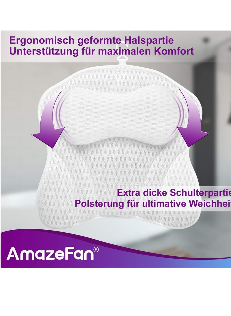 AmazeFan AmazeFan Luxury Bath Pillow, Ergonomic Bathtub Spa Pillow with 4D Air Mesh Technology and 6 Suction Cups, Helps Support Head, Back, Shoulder and Neck, Fits All Bathtub, Hot Tub and Home Spa(US Patent)  - Image 3