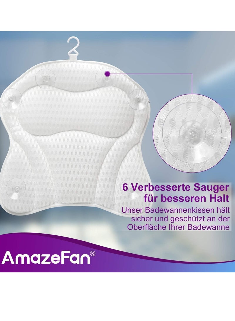 AmazeFan AmazeFan Luxury Bath Pillow, Ergonomic Bathtub Spa Pillow with 4D Air Mesh Technology and 6 Suction Cups, Helps Support Head, Back, Shoulder and Neck, Fits All Bathtub, Hot Tub and Home Spa(US Patent)  - Image 2