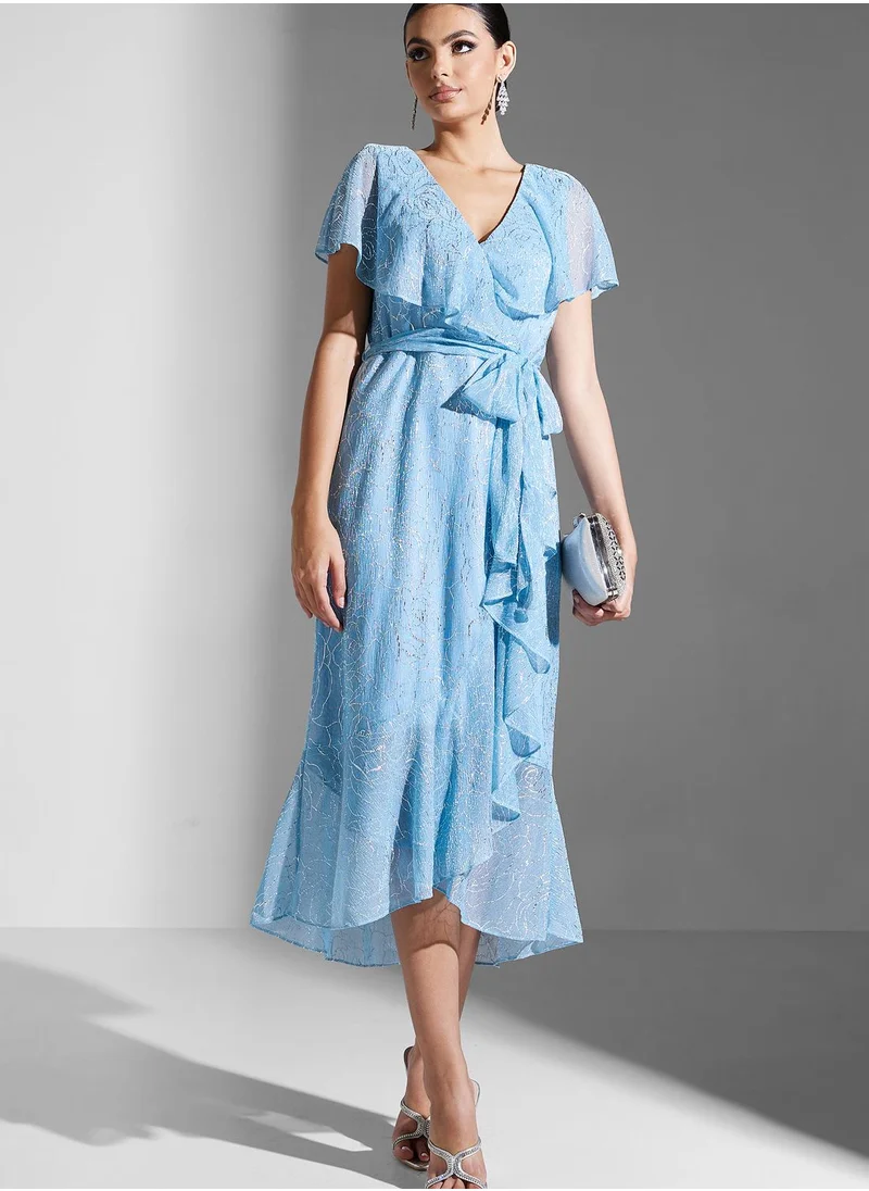 Adrianna Papell Waterfall Trim Ruffle Detail Dress