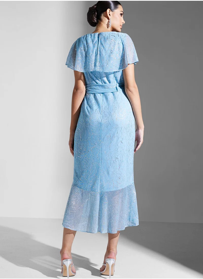 Adrianna Papell Waterfall Trim Ruffle Detail Dress
