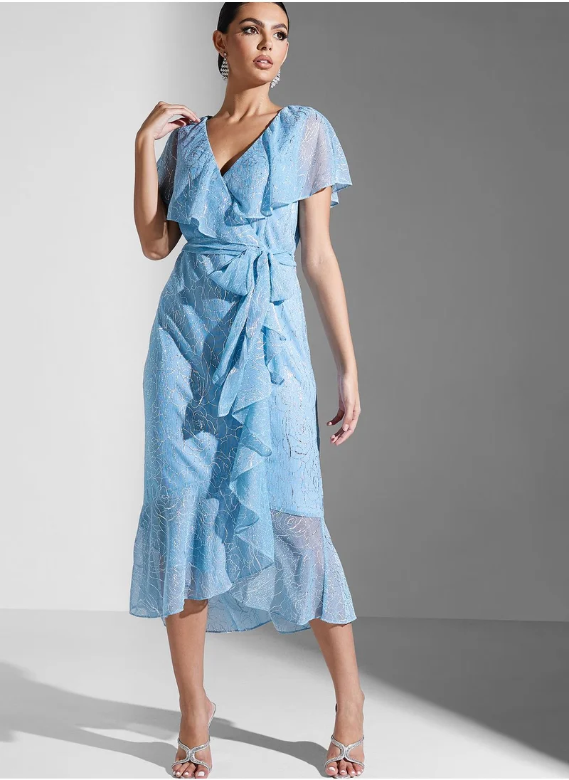 Adrianna Papell Waterfall Trim Ruffle Detail Dress