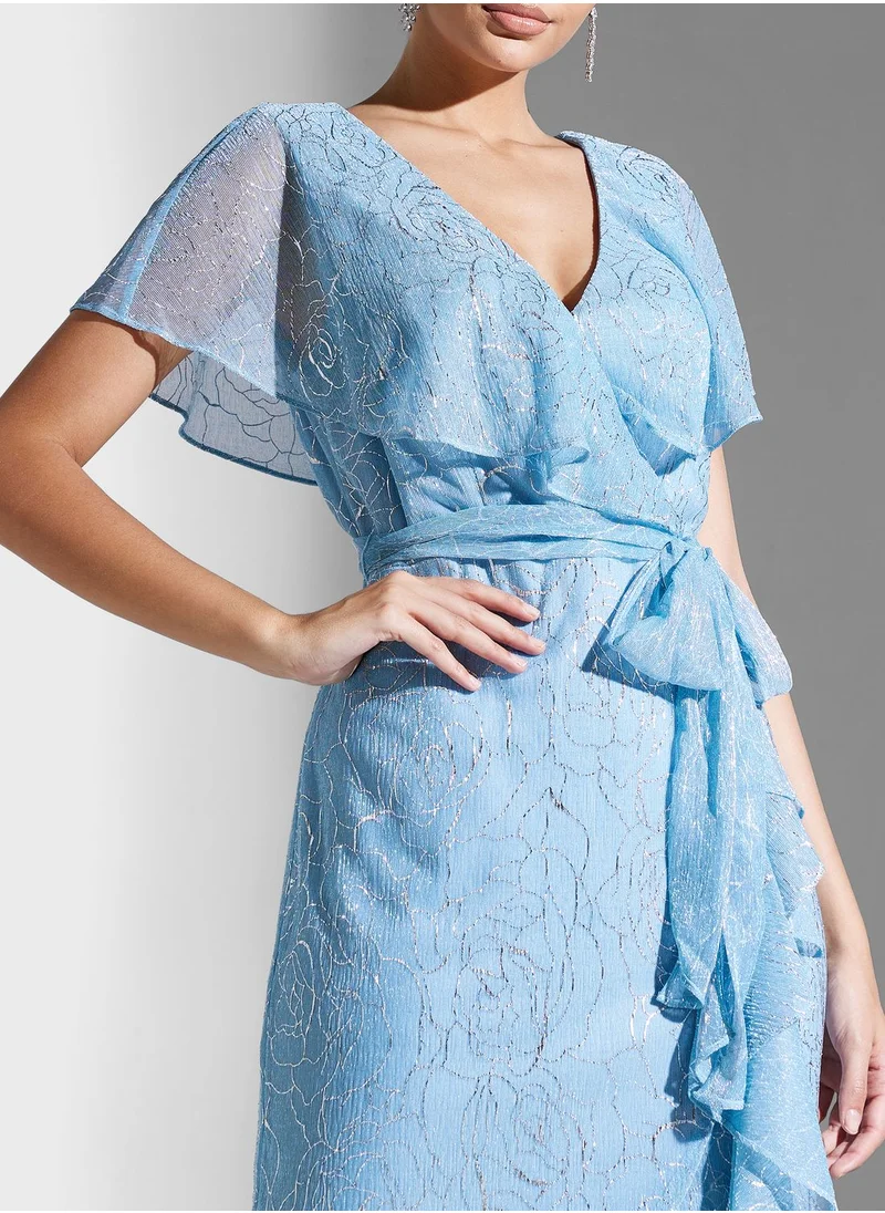 Adrianna Papell Waterfall Trim Ruffle Detail Dress