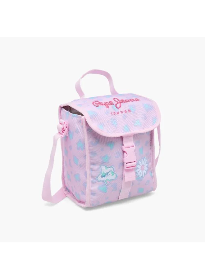 بيبي جينز Pepe Jeans Printed Lunch Bag for Girls 8-13 Years with Buckle Closure