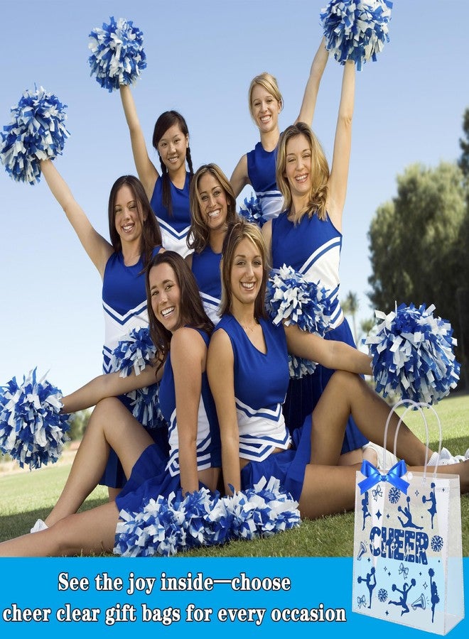 Aodaer 24 Pack Cheer Clear Treat Bags with Handles and 1 Roll Ribbon PVC Gift Bags Cheerleader Goodie Treat Candy Bag for Cheer Team Present Wrap Tote Bags Bulk Cheerleader Party Supplies, Blue - Image 5