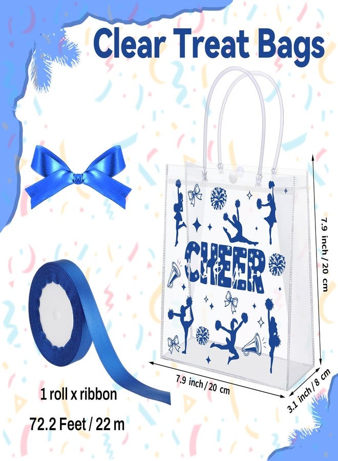 Aodaer 24 Pack Cheer Clear Treat Bags with Handles and 1 Roll Ribbon PVC Gift Bags Cheerleader Goodie Treat Candy Bag for Cheer Team Present Wrap Tote Bags Bulk Cheerleader Party Supplies, Blue - Image 2