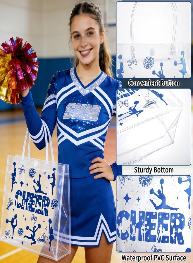 Aodaer 24 Pack Cheer Clear Treat Bags with Handles and 1 Roll Ribbon PVC Gift Bags Cheerleader Goodie Treat Candy Bag for Cheer Team Present Wrap Tote Bags Bulk Cheerleader Party Supplies, Blue - Image 3