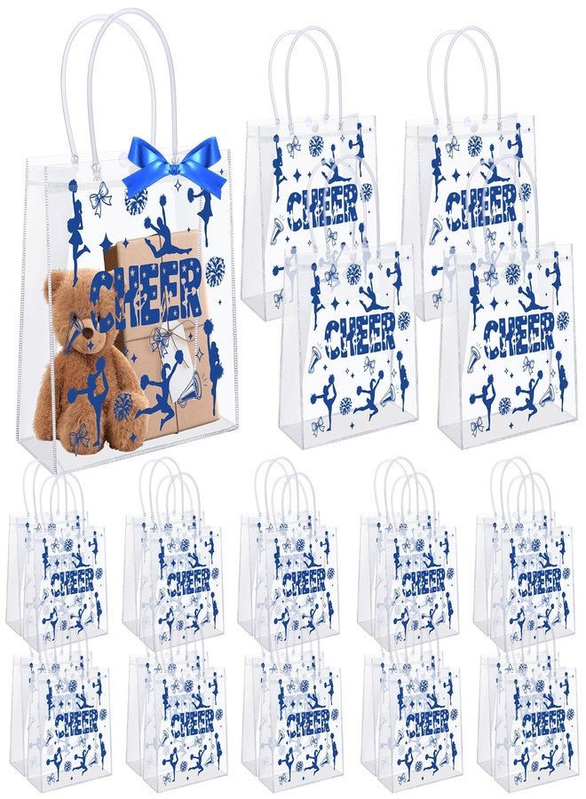 Aodaer 24 Pack Cheer Clear Treat Bags with Handles and 1 Roll Ribbon PVC Gift Bags Cheerleader Goodie Treat Candy Bag for Cheer Team Present Wrap Tote Bags Bulk Cheerleader Party Supplies, Blue - Image 1