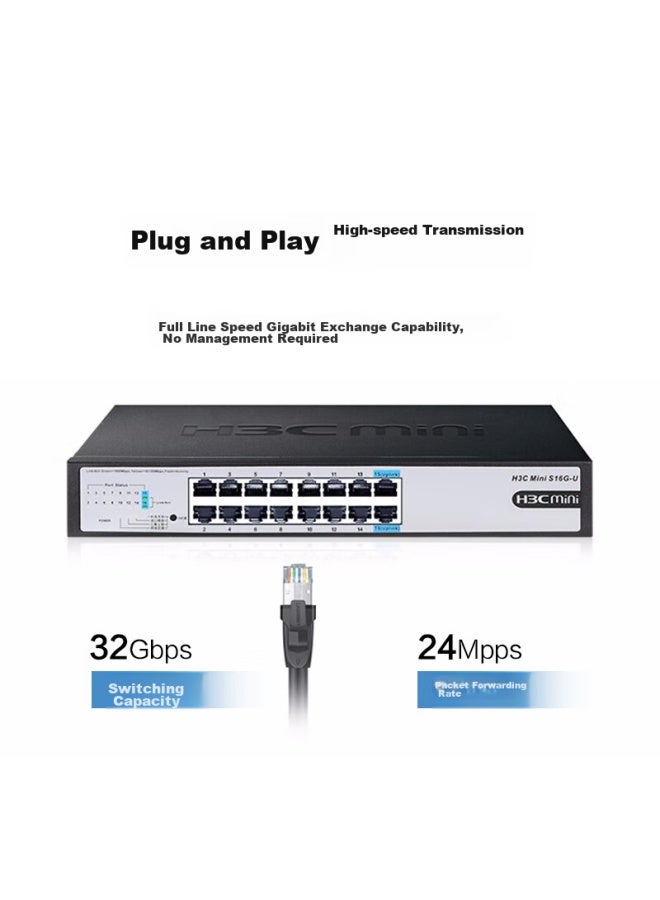 H3c 16-port Gigabit Switch, Unmanaged Enterprise-grade Switch, Network Cable Splitter, Built-in Mounting Ears, Rack-mountable, Mini S16g-u - Image 1
