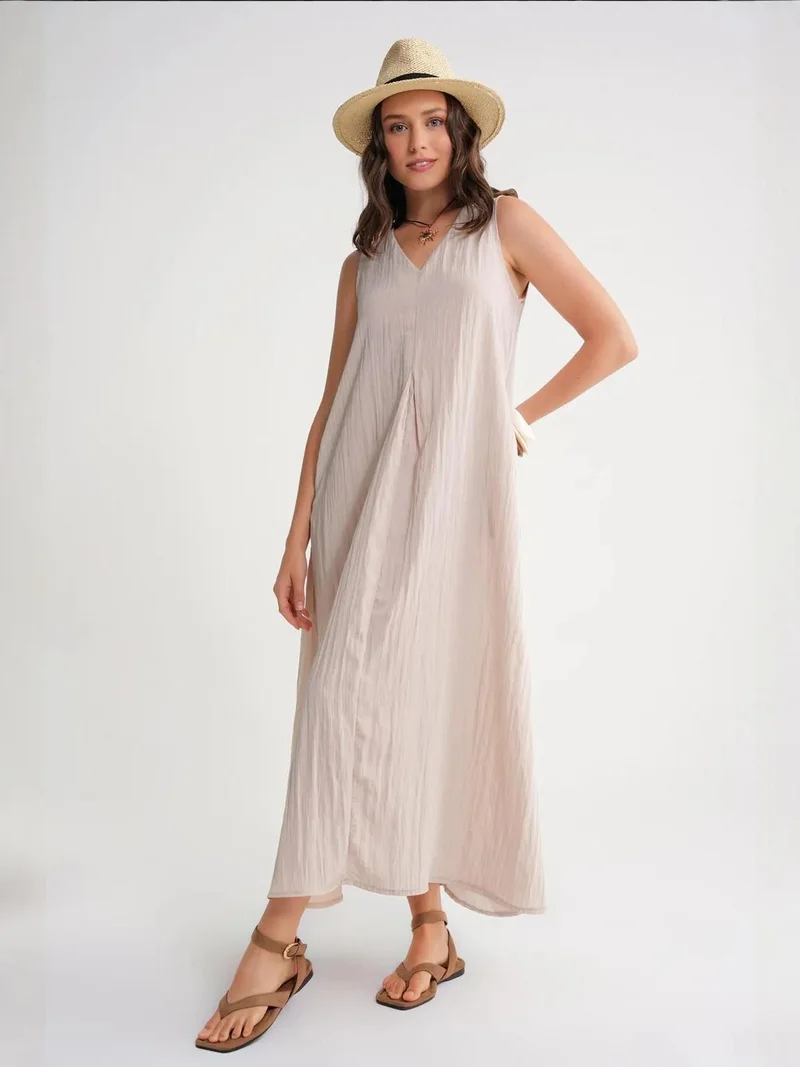 Mixray Stone Natural Mixray V-Neck Maxi Dress for Women | Best Price UAE