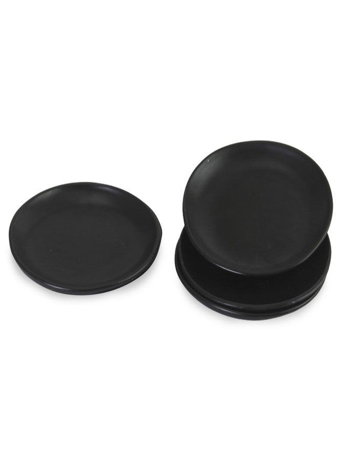 roro Handmade 5-Inch Semi-Matte Black Ceramic Canapé Plates, Set of 4 – Rustic Small Serving Plates for Appetizers, Desserts & Decorative Use – Microwave, Oven & Dishwasher Safe - Image 1
