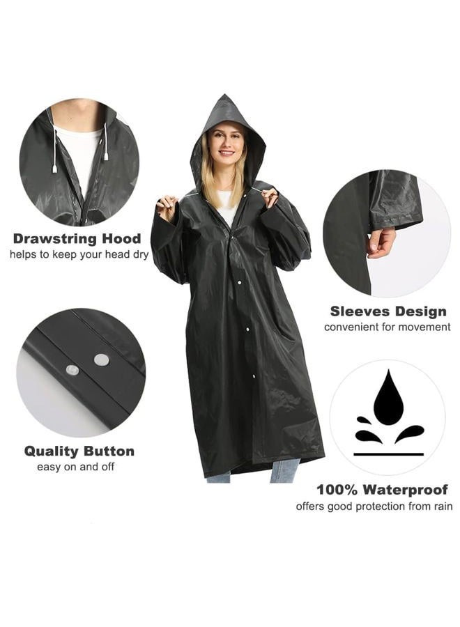 Opret 2 Pack Portable EVA Raincoats for Adults, Reusable Rain Ponchos with Hoods and Sleeves Lightweight, Perfect for Outdoor Activities, Black - Image 3