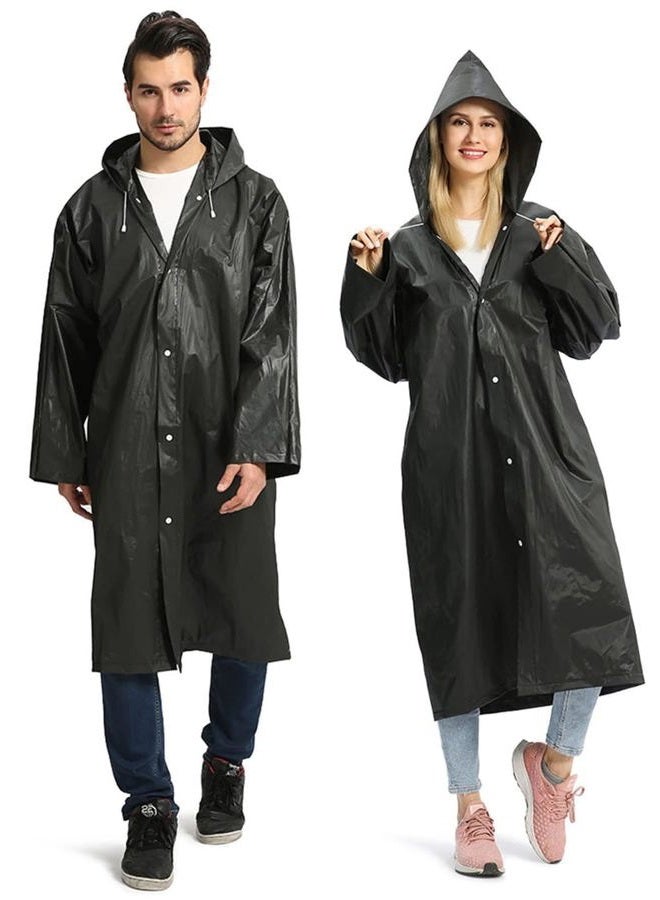 Opret 2 Pack Portable EVA Raincoats for Adults, Reusable Rain Ponchos with Hoods and Sleeves Lightweight, Perfect for Outdoor Activities, Black - Image 1