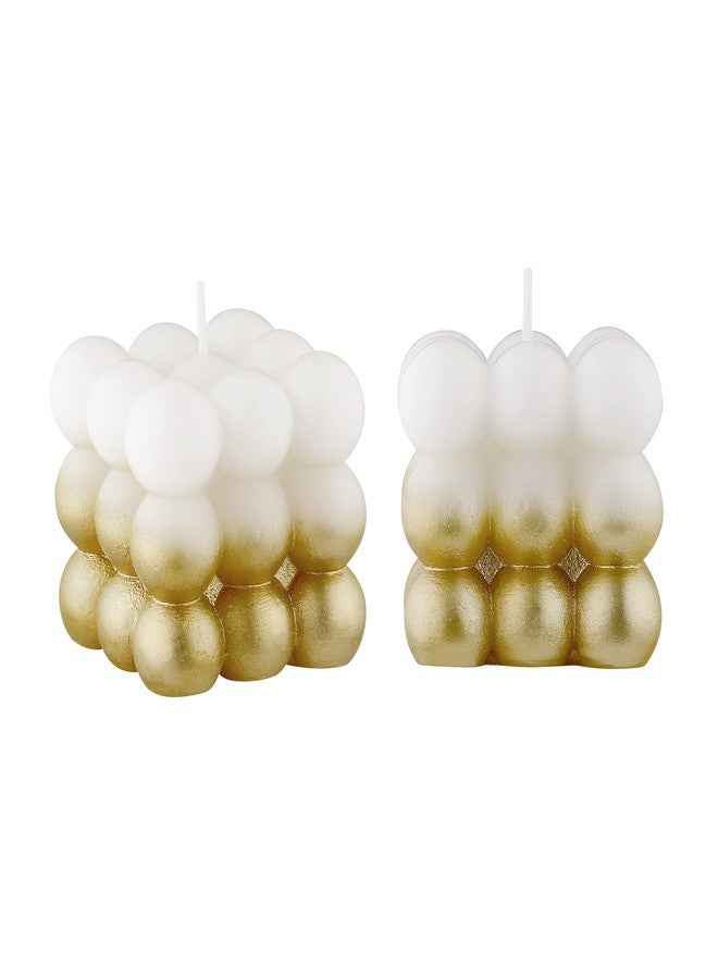 PROSPERRO LUMO by Parkash Candles Paraffin Wax Golden Lacqeur Bubble Cube Candle Set of 2 (Golden) - Image 2