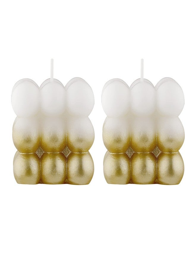 PROSPERRO LUMO by Parkash Candles Paraffin Wax Golden Lacqeur Bubble Cube Candle Set of 2 (Golden) - Image 3