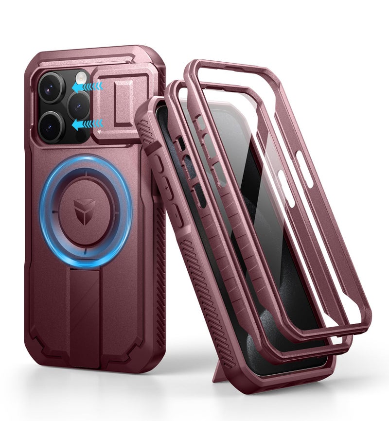 Dexnor for iPhone 15 Pro Case with Slide Camera Cover Adjustable Kickstand Builtin Screen Protector Magnetic Rugged Shockproof Bumper Cases HeavyDuty Magnetic Protective CoverMaroon Red - Image 2