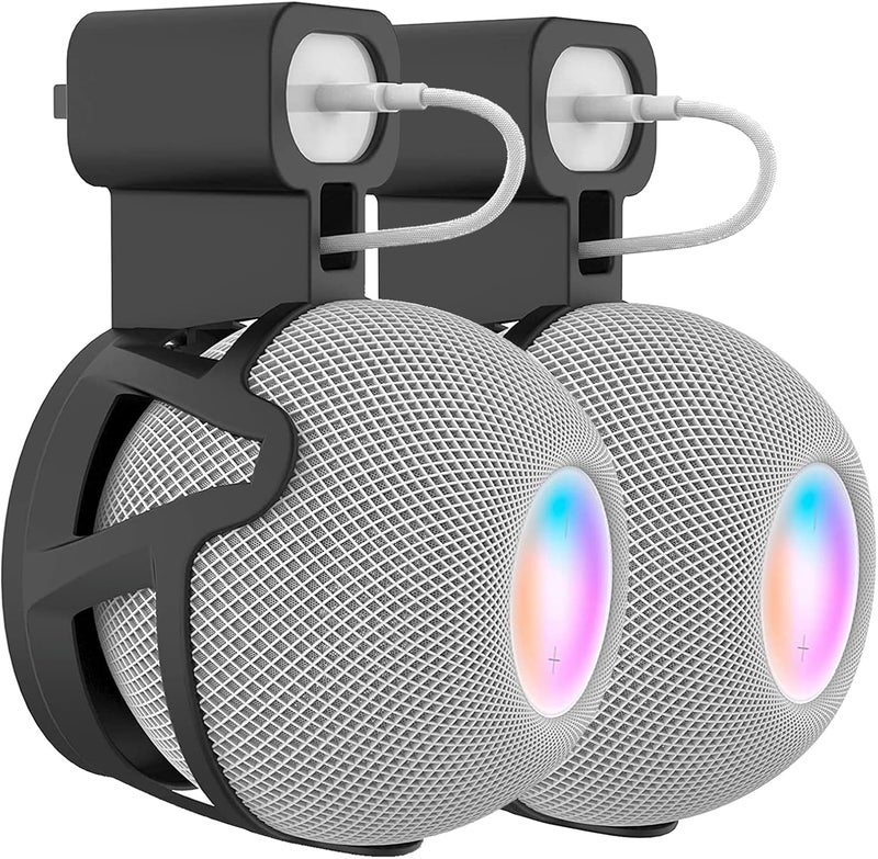 CUHIOY Outlet Wall Mount Holder for Homepod Mini, Plug Mount Stand with Cord Management for Space-Saving, No Messy Cords or Screws, Perfect Accessories for Homepod Mini Speaker (Black, 2 Pack) - Image 1