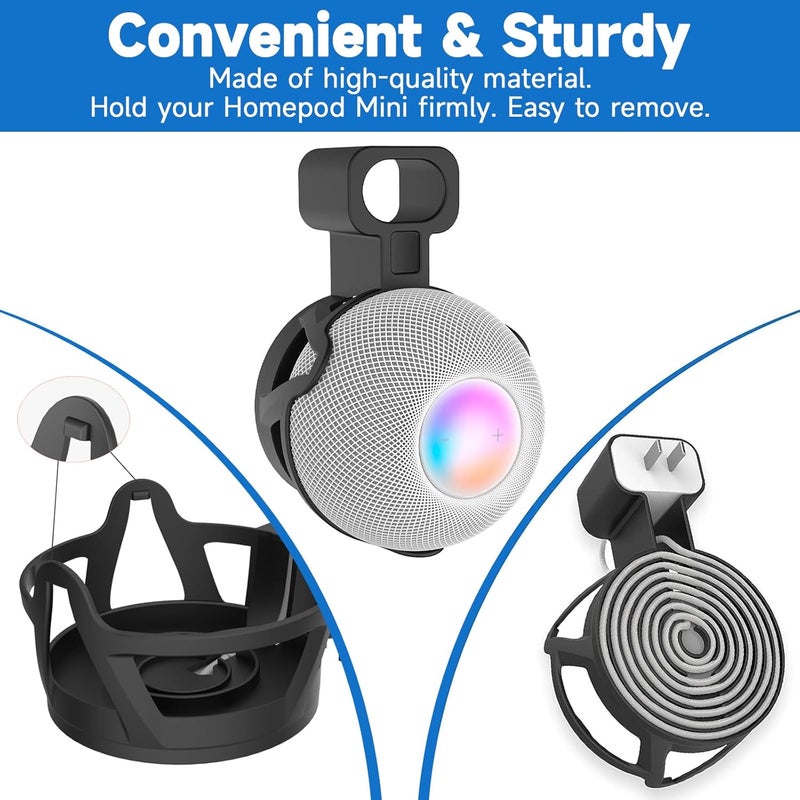 CUHIOY Outlet Wall Mount Holder for Homepod Mini, Plug Mount Stand with Cord Management for Space-Saving, No Messy Cords or Screws, Perfect Accessories for Homepod Mini Speaker (Black, 2 Pack) - Image 3