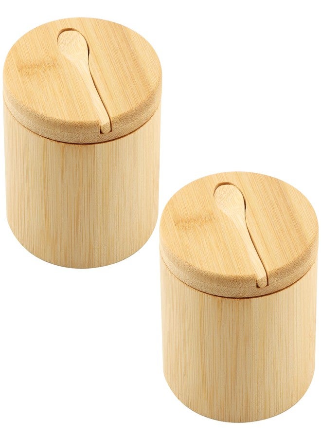Loyanger Bamboo Salt Cellar with Magnetic Swivel Lid & Spoon, 2Pcs Spice Box Bowl Storage Box Salt Container to Storage Pepper, Table Salt, Gourmet Salts, Spice, Sugar(SIZE:6 oz) - Image 2