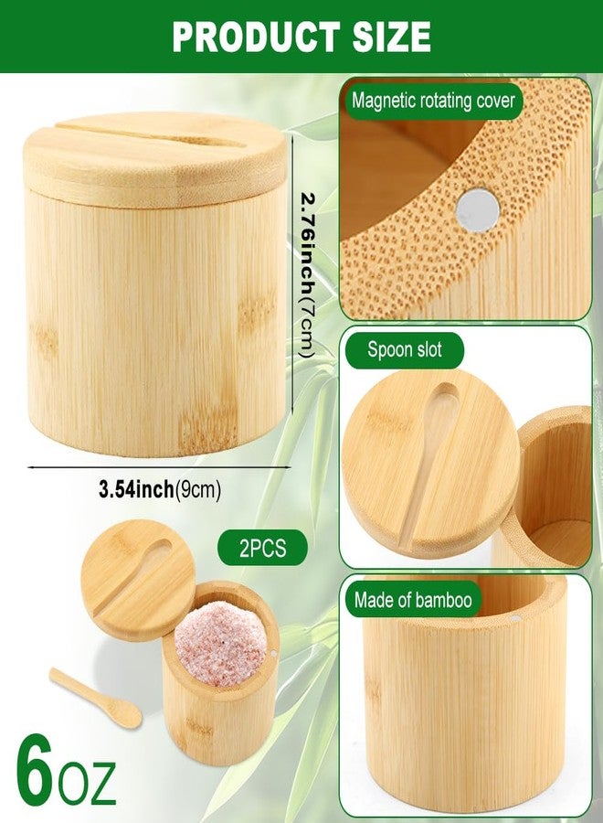 Loyanger Bamboo Salt Cellar with Magnetic Swivel Lid & Spoon, 2Pcs Spice Box Bowl Storage Box Salt Container to Storage Pepper, Table Salt, Gourmet Salts, Spice, Sugar(SIZE:6 oz) - Image 4