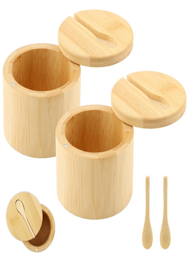 Loyanger Bamboo Salt Cellar with Magnetic Swivel Lid & Spoon, 2Pcs Spice Box Bowl Storage Box Salt Container to Storage Pepper, Table Salt, Gourmet Salts, Spice, Sugar(SIZE:6 oz) - Image 3