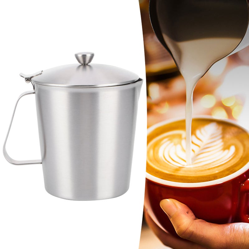 Coffee Latte Cup Thicken 304 Stainless Steel Measuring cup Milk Frothing Jug with Scale Cover1000ml with Cover - Image 5