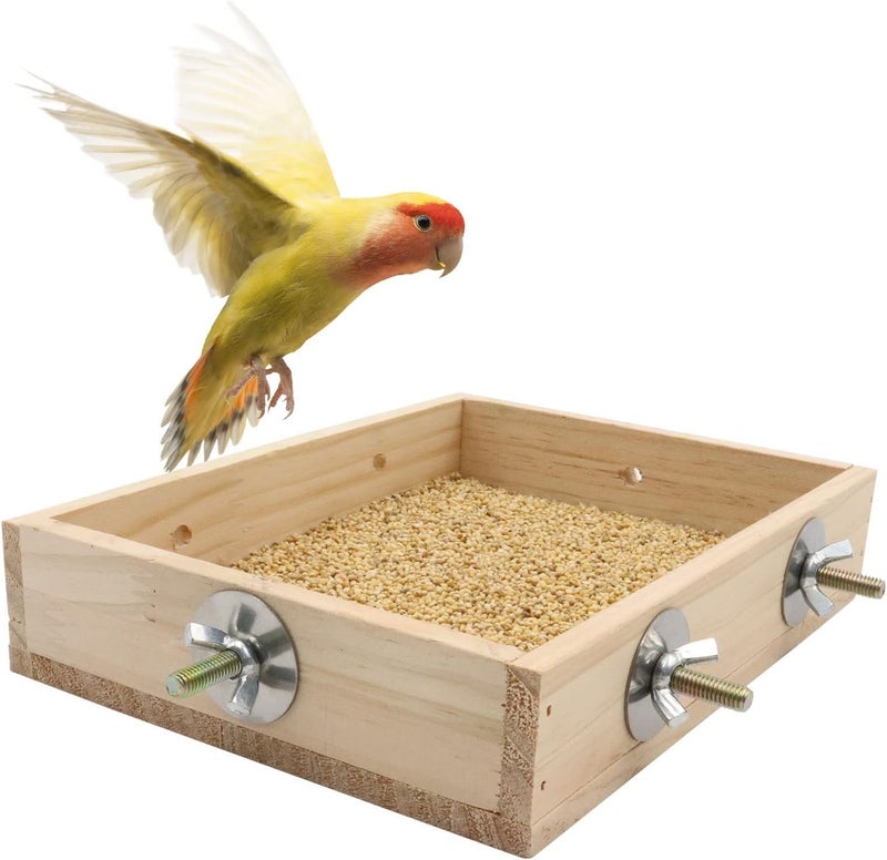 BIRDSHALA Bird Parrot Wooden Feeder, Natural Wooden Parrot Bird Perch Stand, Birds Food Dish, Bird Cage Food Standing Feeding Perch Bowl Toy for Small Animal Parrot, Rat, Parakeet, Budgies, Love Birds - Image 1