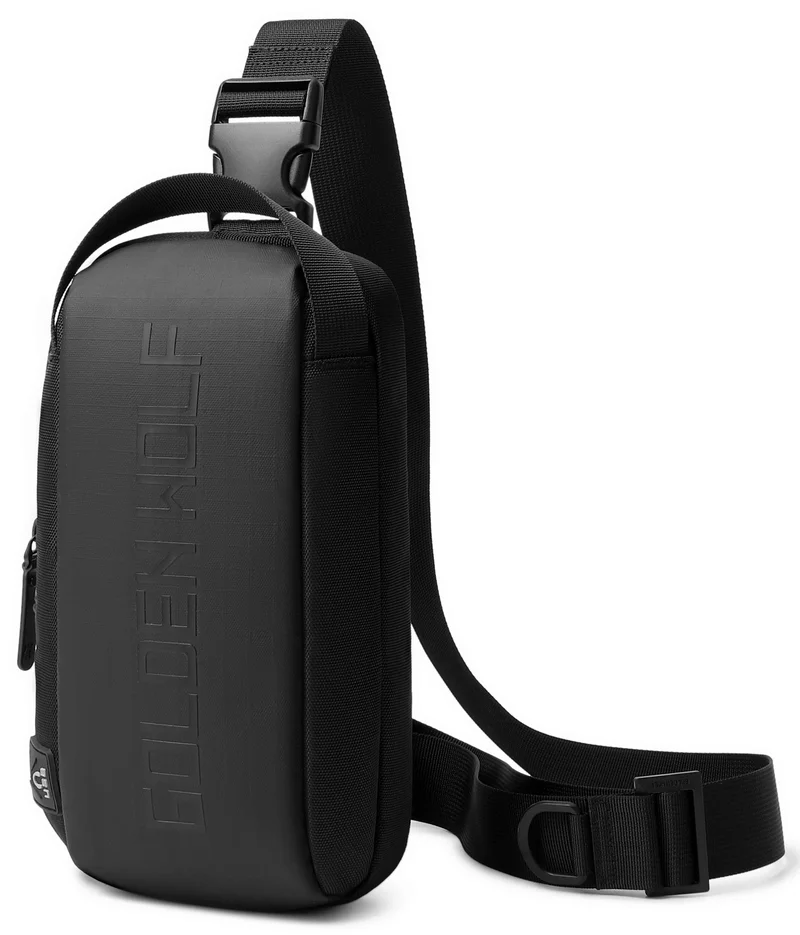 أركتيك هانتر Golden Wolf Crossbody Bag Water Resistant Shock Proof Business Travel Chest Bag with Built in Headphone Jack for Men Women, GXB00131, Black